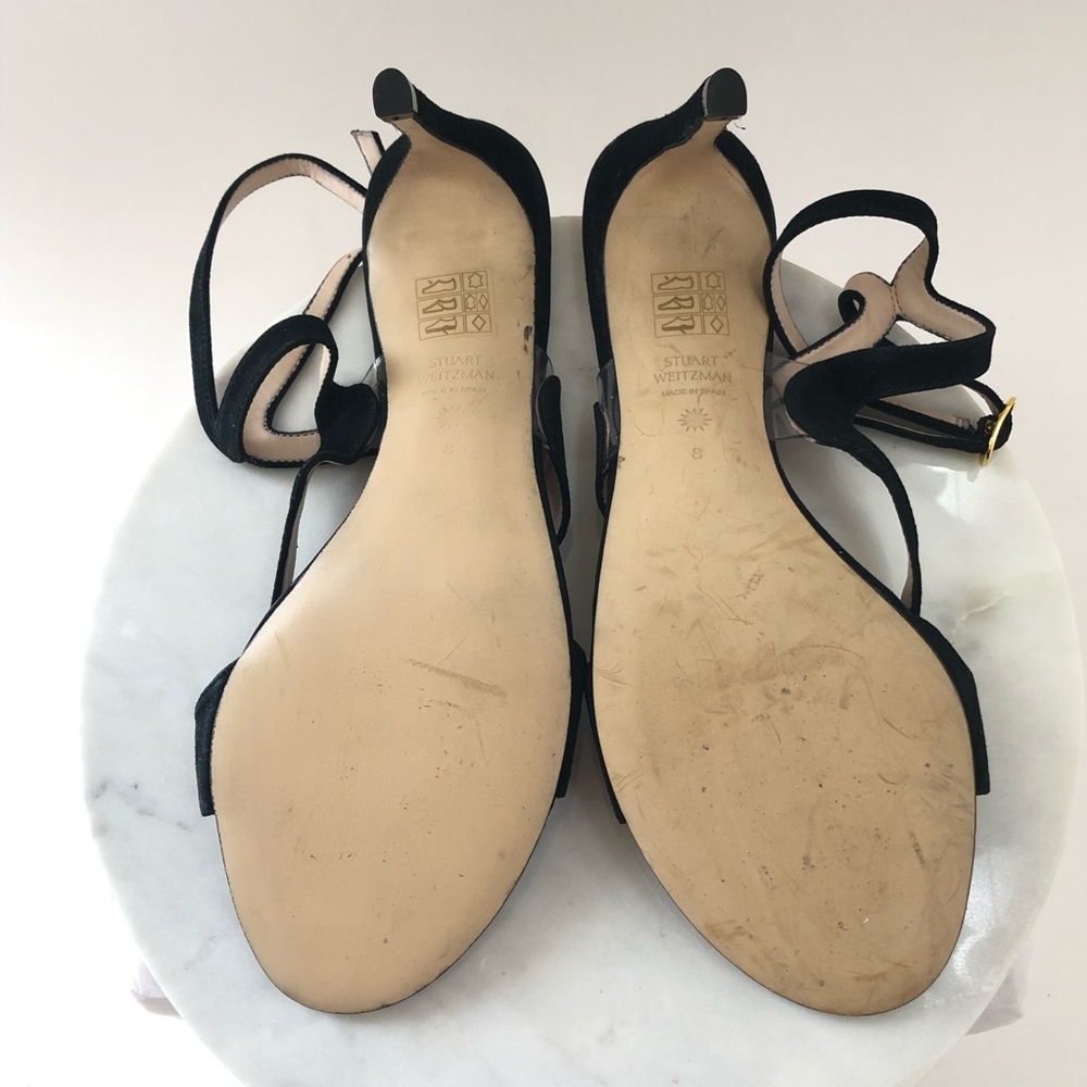 STUART WEITZMAN Mariposa Black Suede Leather Cutout High Heel Sandals - Picture 11 of 15